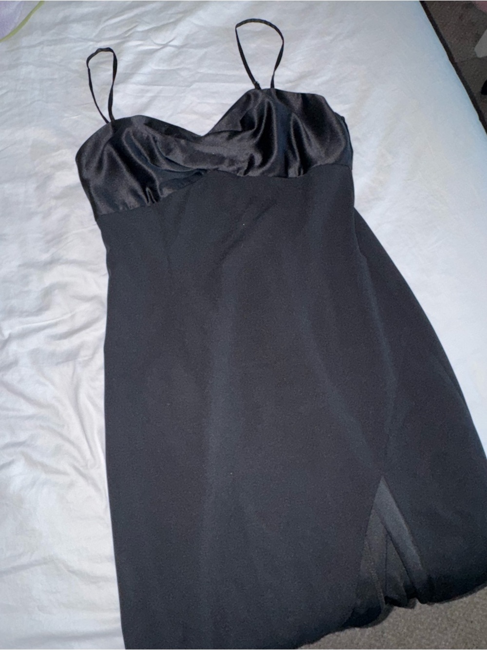 David's Bridal Black Satin-Bodice Maxi Slip Dress
